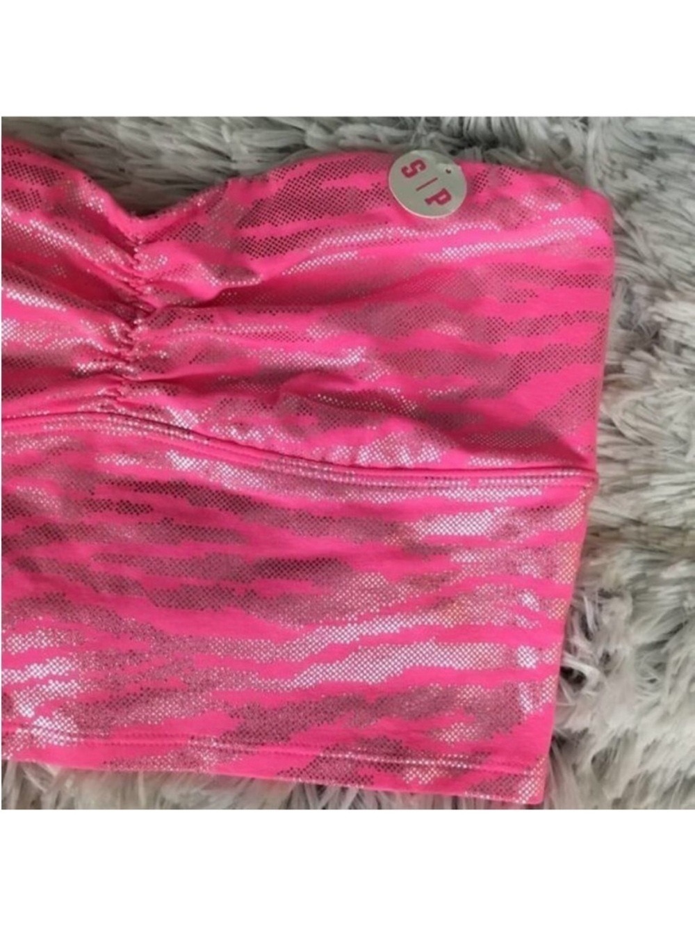 PINK Victoria’s Secret Metallic Pink Zebra Print Bandeau Tube Top Small - Picture 5 of 13